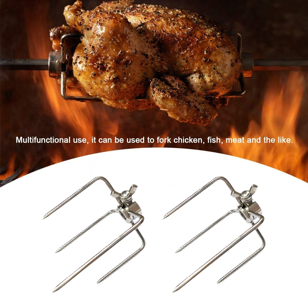 1-Pair Onlyfire 6007 Stainless Steel Grill Rotisserie Meat Forks Only Fits 5/16 Square Spit Rods 