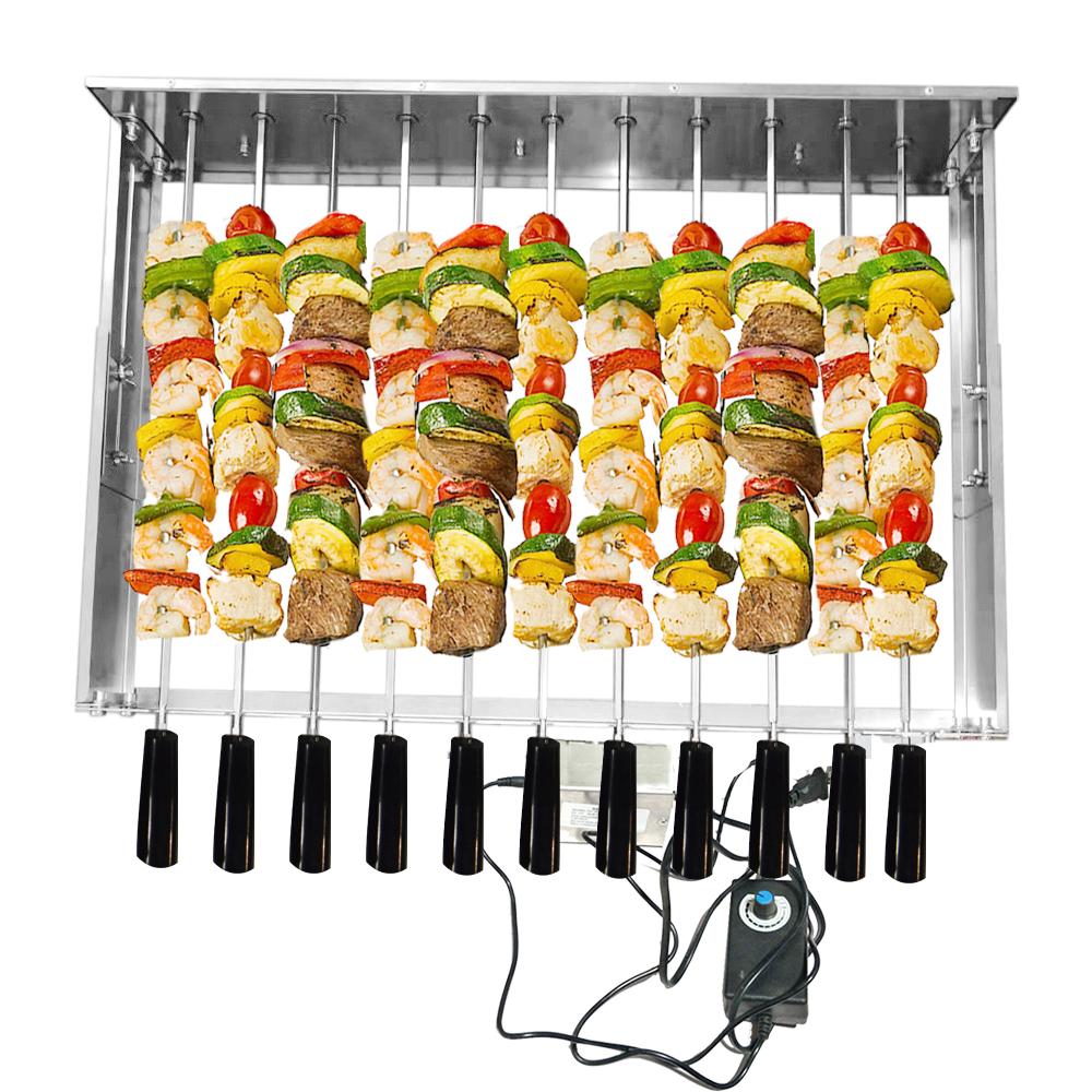 7 Skewer Rotisserie Rack Grill Automatic Rotating Motor Operated BBQ Set 